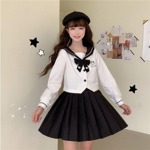 Spring Japanese JK Uniforms Students Cute Cartoon Embroidery Sailor Butterfly Top Skirt Two-Piece Suit school girl uniform