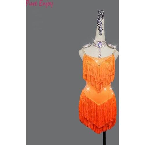 Custom Made Ballroom Dance Dress Women Latin Dance Competition Dresses Dancewear Children Sling Backless Rhinestone Tassel dress