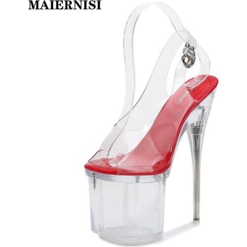MAIERNISI Women Shoes 2021 Luxury Brand Wedding Dress Bride Shoes Platform Sandals Super High Heels Sexy Transparent Stripper