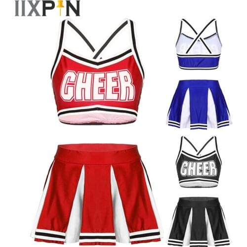 Women Dance Costume Cheerleader Outfit Sleeveless Crop Top With High Waist Mini Pleated Skirt Dance Competition Stage Dancewear