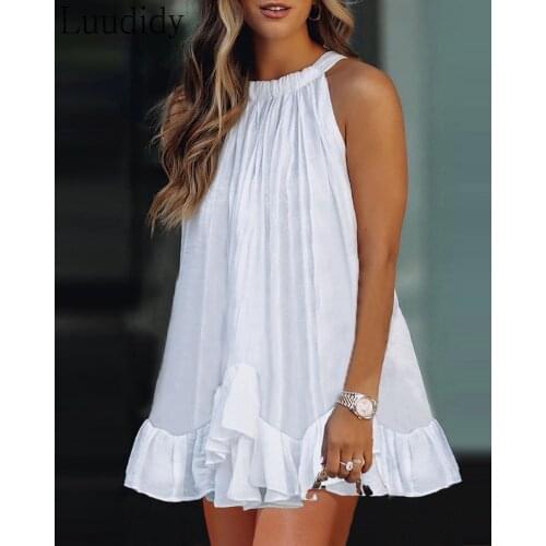 Women Casual Halter Ruffles Design Sleeveless Mini Dress