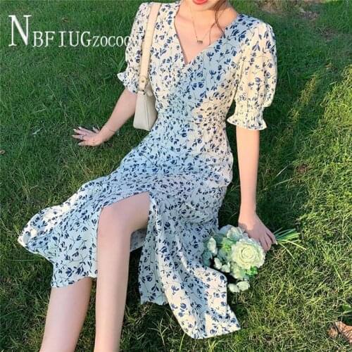 French Retro Floral Women Dress 2021 New Summer Chiffon Female Dresses