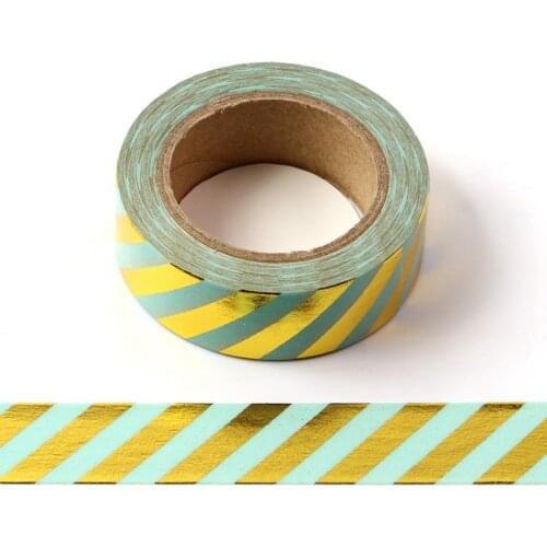 10M Cute Decorative Gold Foil Washi Tape Mint Stripes DIY Scrapbooking Sticker Label Japanese Masking tape School Office Supply