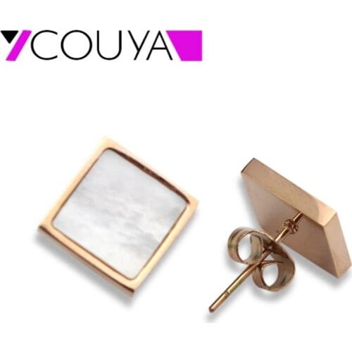2017 fashion square Stud Earrings for Women Girls Enamel shell Stainless Steel Earrings Jewelry Accessories