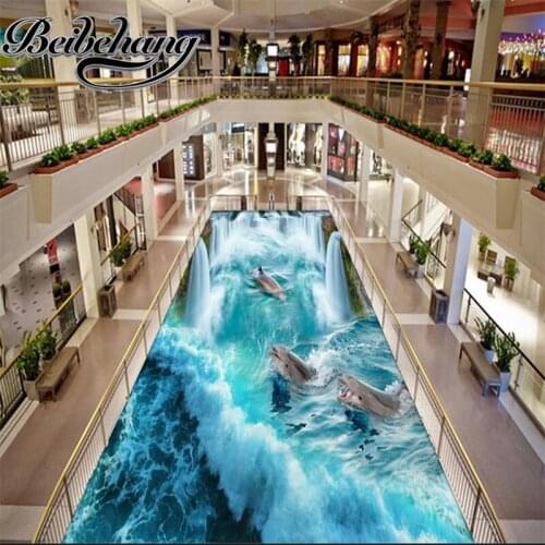 Beibehang 3d pvc flooring waterproof Self-adhesive murals wall paper custom Great Falls Beach 3d floor tiles for bathrooms