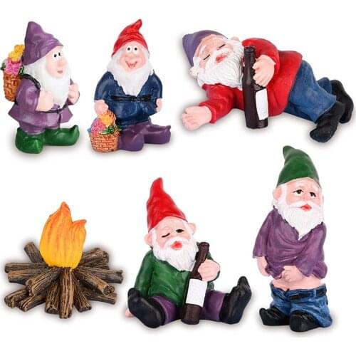 4Pcs Micro-Gardening Landscape Statue Drunk Gnome Kit Miniature Garden Resin Gnomes Set for Garden, Lawn Ornaments