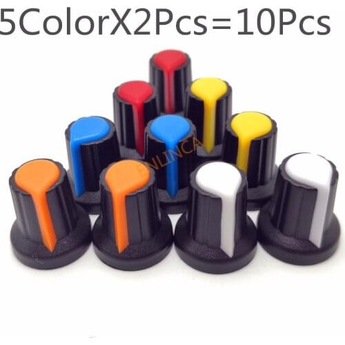 5 Color X 2Pcs 10 Pcs 6mm Shaft Hole Dia Plastic Threaded Knurled Potentiometer Knobs Caps Shaft Hole AG2 Yellow Orange Blue