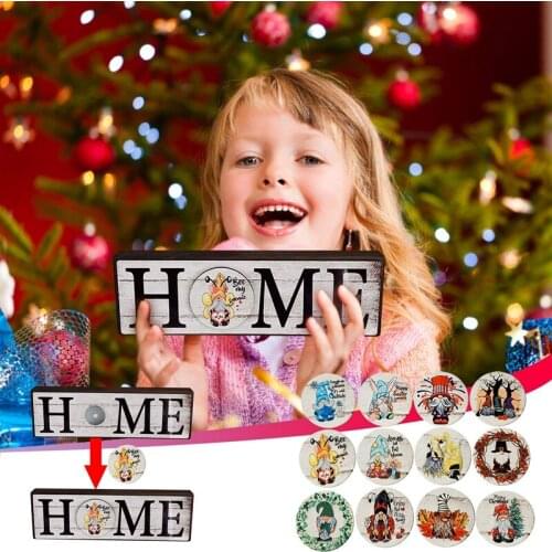 Promotion! Interchangeable Sweet Gnome Home Sign Wooden Monthly Sign Rustic Farmhouse Front Door Hanger for Home Porch Decor