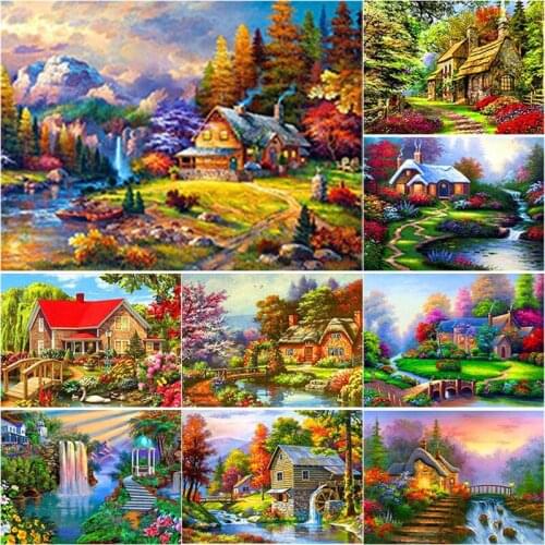 5D DIY Landscape Diamond Painting Scenic Lodge Diamond Embroidery Cross Stitch Full Square Round Drill Manual Gift Home Decor