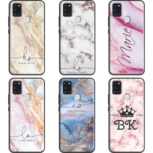 PERSONALISED marble name glitter initial Case For Samsung A51 A71 A11 A31 A10 A20 S A30 A40 A50 A70 A21S A20e A12 A32 A52 A72