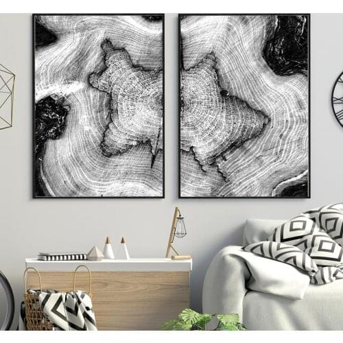 Black White Tree Rings Log Slice Nordic Posters and Prints Wood Grain Ring Canvas Painting Wall Art Pictures Living Room Decor