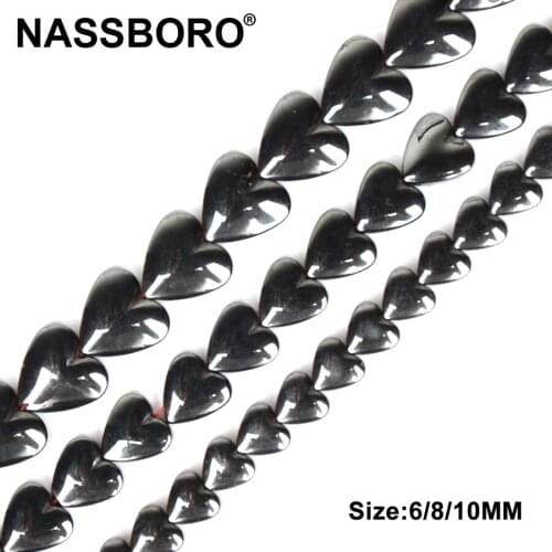 Heart Shape Natural Stone Hematite Beads Black Loose Spacer Stone Beads For Jewelry Making DIY Bead Craft Gift Nassboro