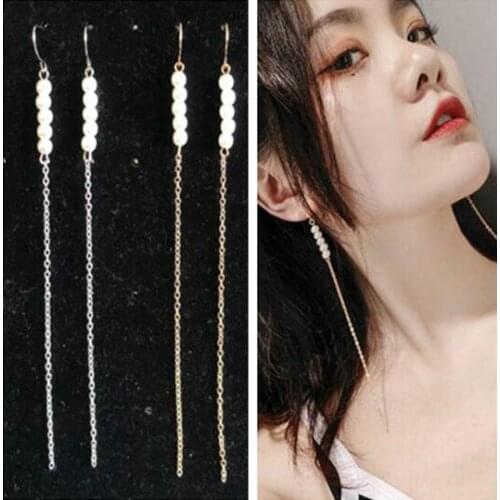 Ey235 Wedding party Trendy imitation pearl earrings metal string pearl fringed chain Article pendant earrings Female jewelry