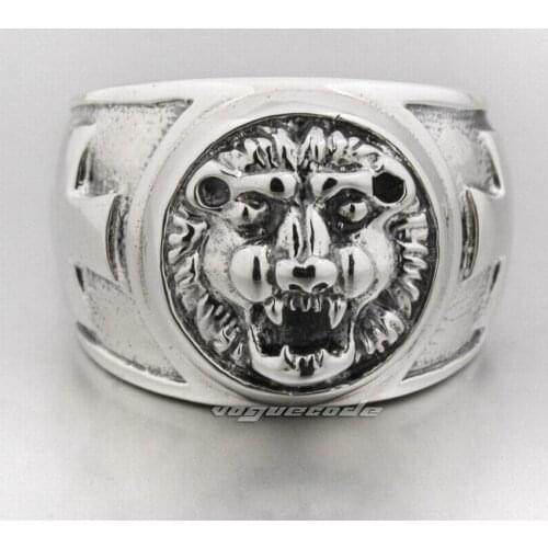 Lion Cross Ring 925 Sterling Silver Mens Biker Rock Punk Ring 8S007