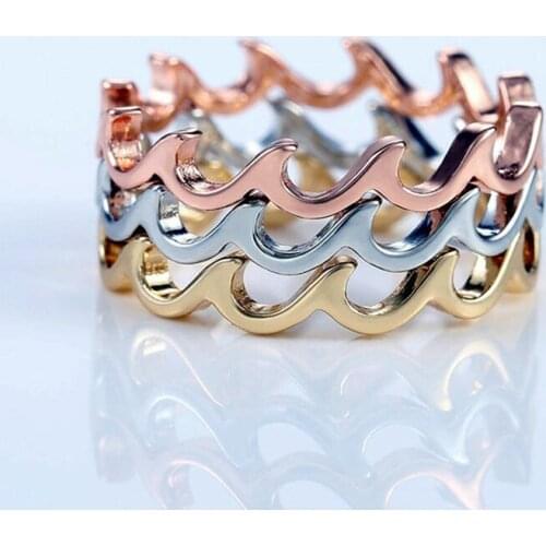 Finger Ring Succinct Jewelry New Fashion Simple Geometric For Women Wedding Party Metal Trendy Gift Ocean Waves
