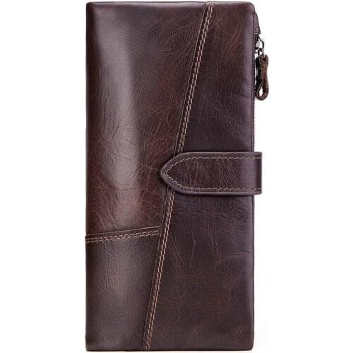 Genuine Leather Wallet for Women Long Male Zipper Clamp Clutch Coin Purse Card Holder Portomonee Womens Purse Wallets