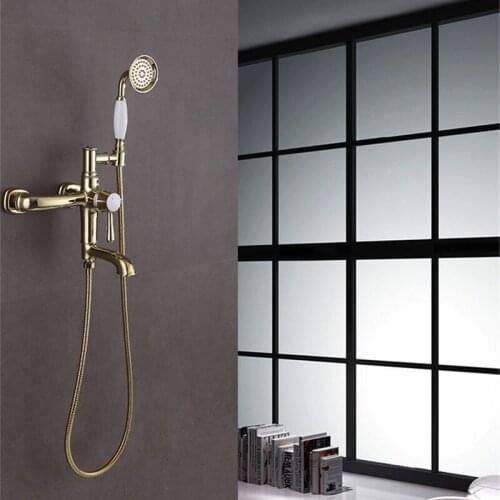 Brass Bathtub Faucet Wall Mounted Bathtub Faucet With Hand Shower Bathroom Bath Shower Faucets Hot & Cold Gold Finished Mixer