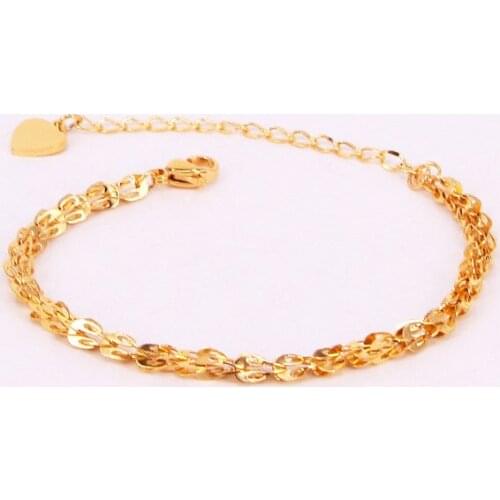 Fashion Stainless Steel Sectorial wave Heart Chain Charm Bracelet Bangle Gold Color Woman Girl Party Gift