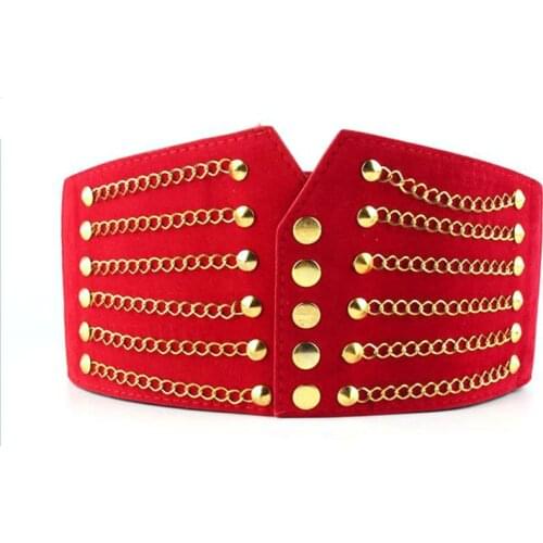 Fashion Women Slim Corset Cummerbunds Elastic Belts Retro Versatile Rivet Waistband Female Coat Fur Hige Waist Belt Accessories