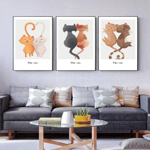 Cartoon Funny Animal Cute Cat Wall Art Canvas Painting Nordic Posters and Prints Wall Pictures for Living Kids Bedroom Decor