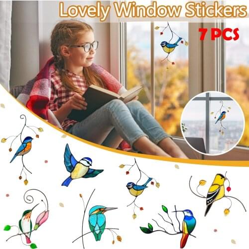 7 PCS Personality Creative Interest Feather Stickers Home Decor Decoration for Home and Car Lovely Birds Window Wall Stickers
