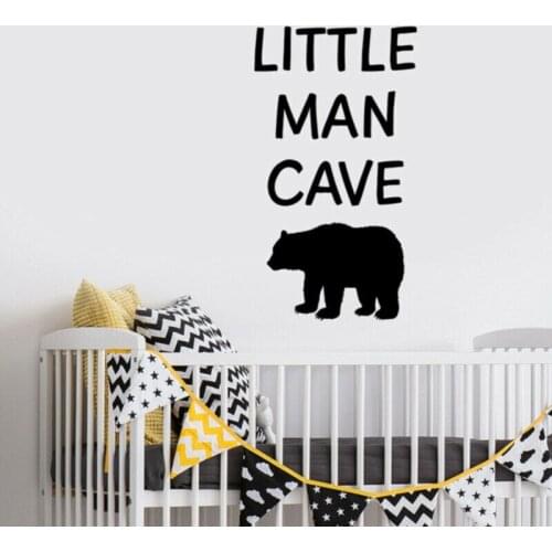 Little Man Cave Sign Wall Decal Bear Quote Vinyl Sticker Art Nursery Decor for Little Boys Bedroom Decoration Posters G768