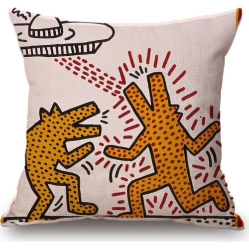 Haring Pop Art Cushion Cover Sofa Couch Decorative Pillowcase Cartoon Illustration Decorative Fabric Home Bar Living Room Decor