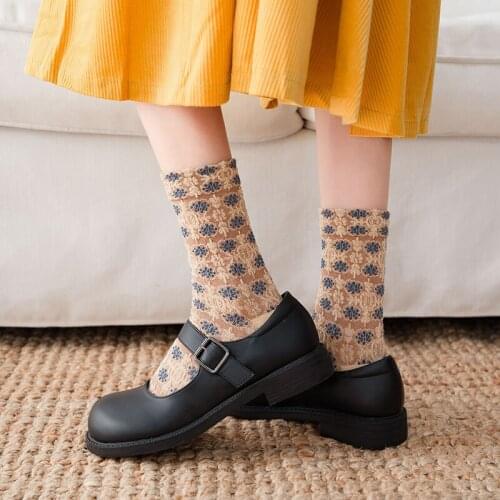 Socks Women Socks National Wind Flowers Autumn Winter Ladies Socks Warm Fashion Kawaii Creative Harajuku Sox