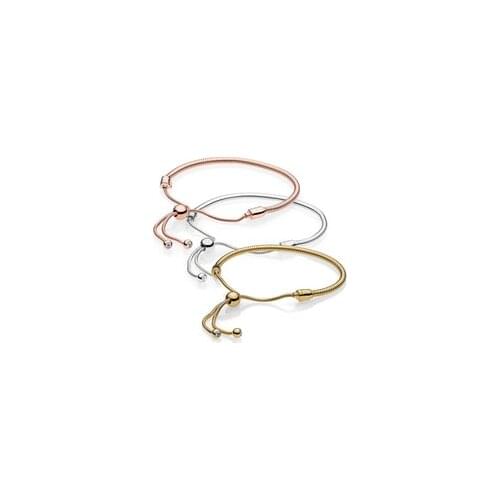 NEW 100% 925 Sterling Silver Bracelet 2018 New Rose Gold 18 Golden Glitter Instant Slide Shine MOMENTS SLIDING Bracelet