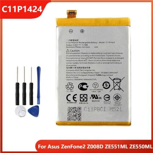 Original Phone Battery C11P1424 For Asus ZenFone2 Z008D ZE551ML ZE550ML Authentic Replacement Rechargable Batteries 3000mAh