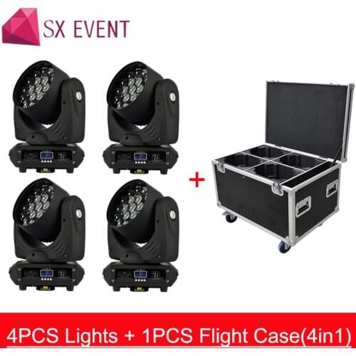 4PCS Lights + 1PCS Flight Case 19x15w RGBW 4in1 Wash/beam/Zoom Light DMX512 Moving Head Light Professional DJ Show Stage Light