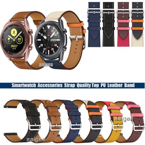 20mm 22mm Leather Watch Band Strap for Samsung Galaxy Watch3 41mm 45mm Replacement Wrist band