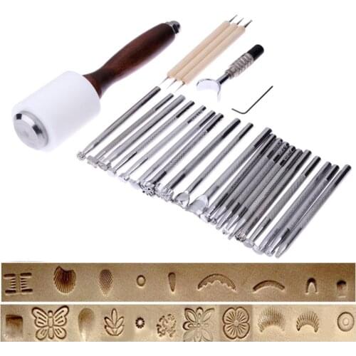 1/20/25PCS/Set Stainless Steel Leather Carving Stamps Hammer Beveler Kit DIY Leathercraft Embossed Leather Hand Tools