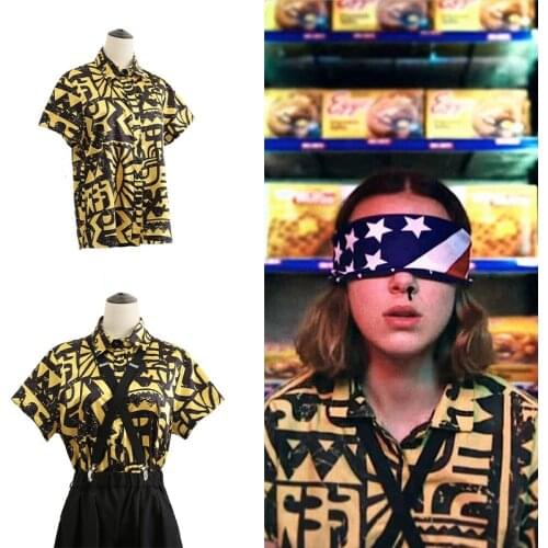 Snailify Stranger Things 3 Eleven Costume Battle Shirt Headpiece Suspenders 3 Sets Halloween Costume