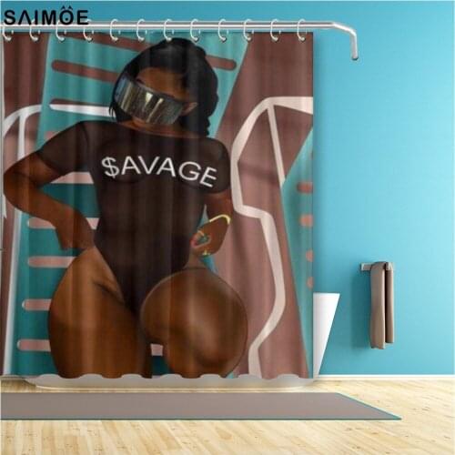 Sexy Afro Lady African American Black Women Girls Art Shower Curtains Waterproof Fabric Bathroom Curtain