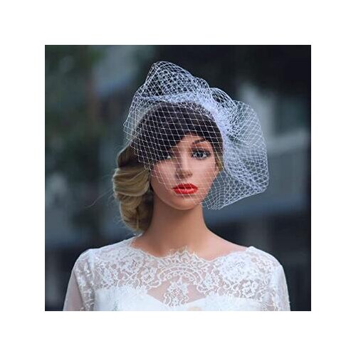 Yean Bride Wedding Veil White Flower Pearl Bridal Birdcage with Comb Fascinator Hair Accessories for Women and Girls