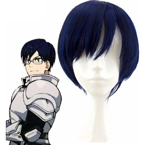 Tenya Iida Wig Boku no Hero Academia Tenya Cosplay Costume Accessories Blue Black Synthetic Short Hair With Wig Cap For Adult