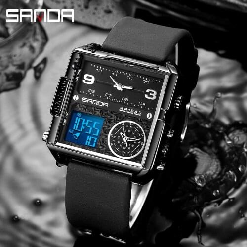 Top Brand Mens Sports Watches 3 Time Zone Fashion Military Quartz Watch LED Waterproof Male Clock relogio masculino 6023