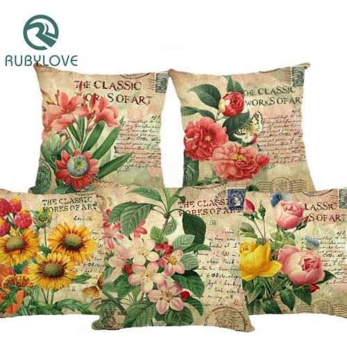 Vintage Style Sunflower Printing Cotton Linen Pillow Cases 45x45cm Pillow Cover Square Pillowcase Home Decor