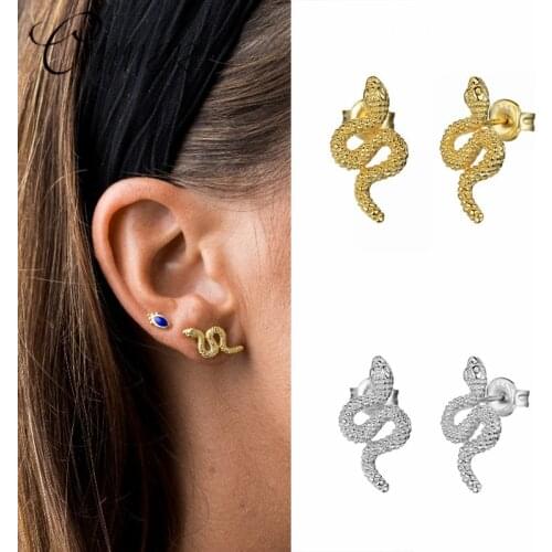 CANNER 100% 925 Sterling Silver Animal Snake Stud Earrings for Women Fashion Jewelry Punk Personalized Studs Earring Brincos
