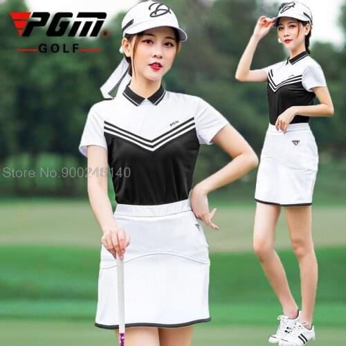 PGM Golf Ladies Sports Leisure Suit Women Short Sleeve Shirt Slim Short Skirt Breathable Sportswear Pantskirt Golf Apparel Set