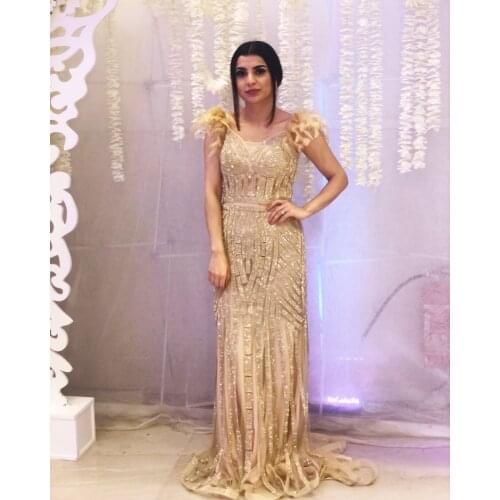 Sexy Gold Mermaid Evening Dresses 2020 Crystal Beaded Sleeveless Long Formal Prom Party Dresses Custom Color Robe De Soiree