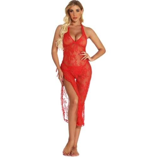 128CM Red Lace Up Lingerie Night Gown Plus Size S M L XL 2XL 3XL 4XL