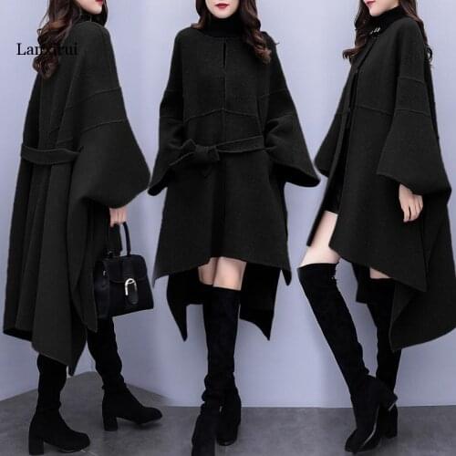 Plus size Women Cloak woolen coat Autumn Winter New popular Woolen coat Womens Korean Loose Long High quality Overcoat 3XL