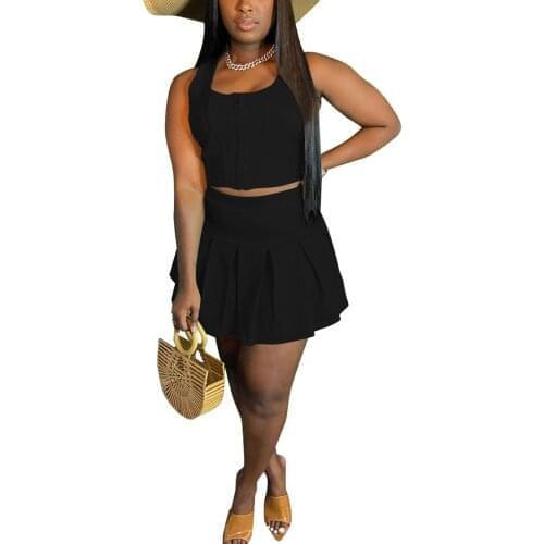 Women Sports Half Dress, Sleeveless Shirt Suit, Ruffle Summer Tops High Waist Slimming Skirt