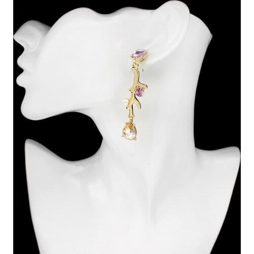 Golden Branch Long Personalized Earrings Inlaid Pink Rhinestone Lovely Tree Branches Earring For Women Elegant Jewelry