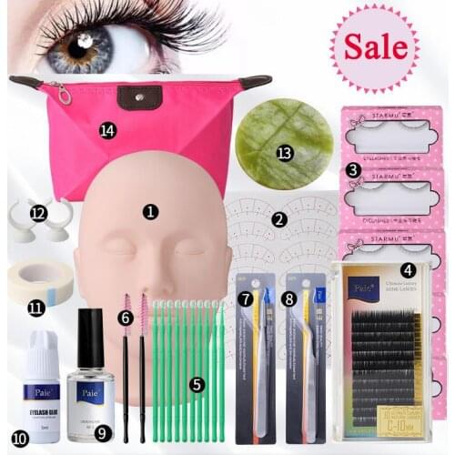 12Pcs/set False Lash Starter Kit Eyelash Extension Beginner Makeup Practice Set Mannequin Practice Training Head Makeup Tools