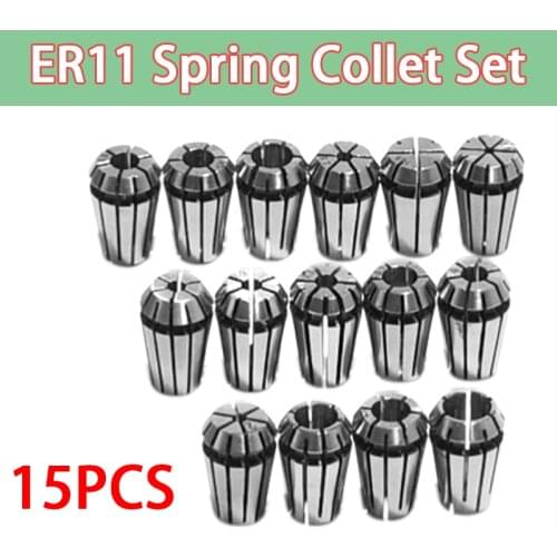 15Pcs/Set 1-7mm ER11 Milling Chuck +1 1/4" ER11 Milling Chuck Spring Collet Set For CNC Engraving Machine & Milling Lathe Tool