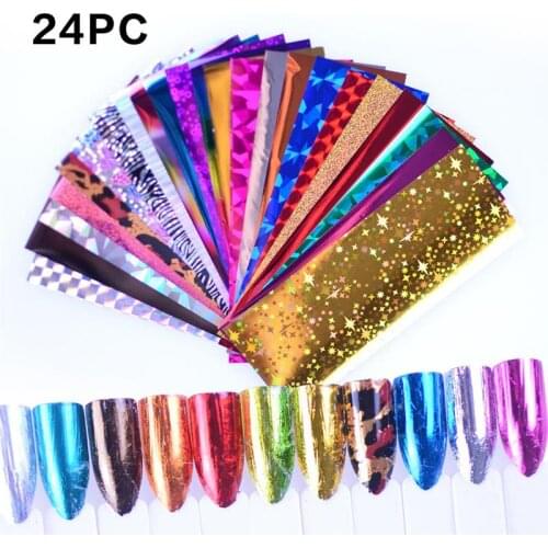 24pcs Colorful Holographic Nail Art Stickers Colorful Shiny Laser Starry Sky Nail Art Stickers DIY Nail Art Supplies Tools