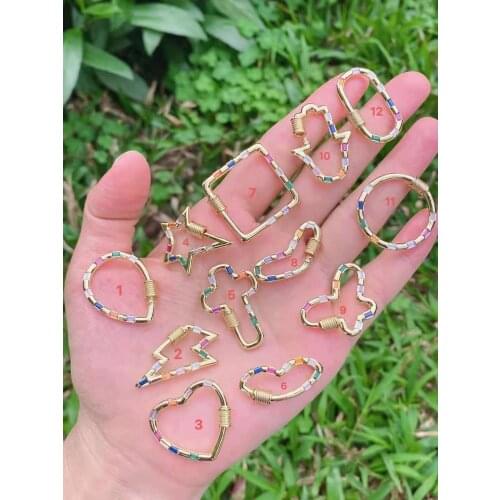 3pcs New 2021 DIY Jewelry cz Screw Clasps Colorful Connector mix shape Gold Lock Carabiner For Jewelry Making